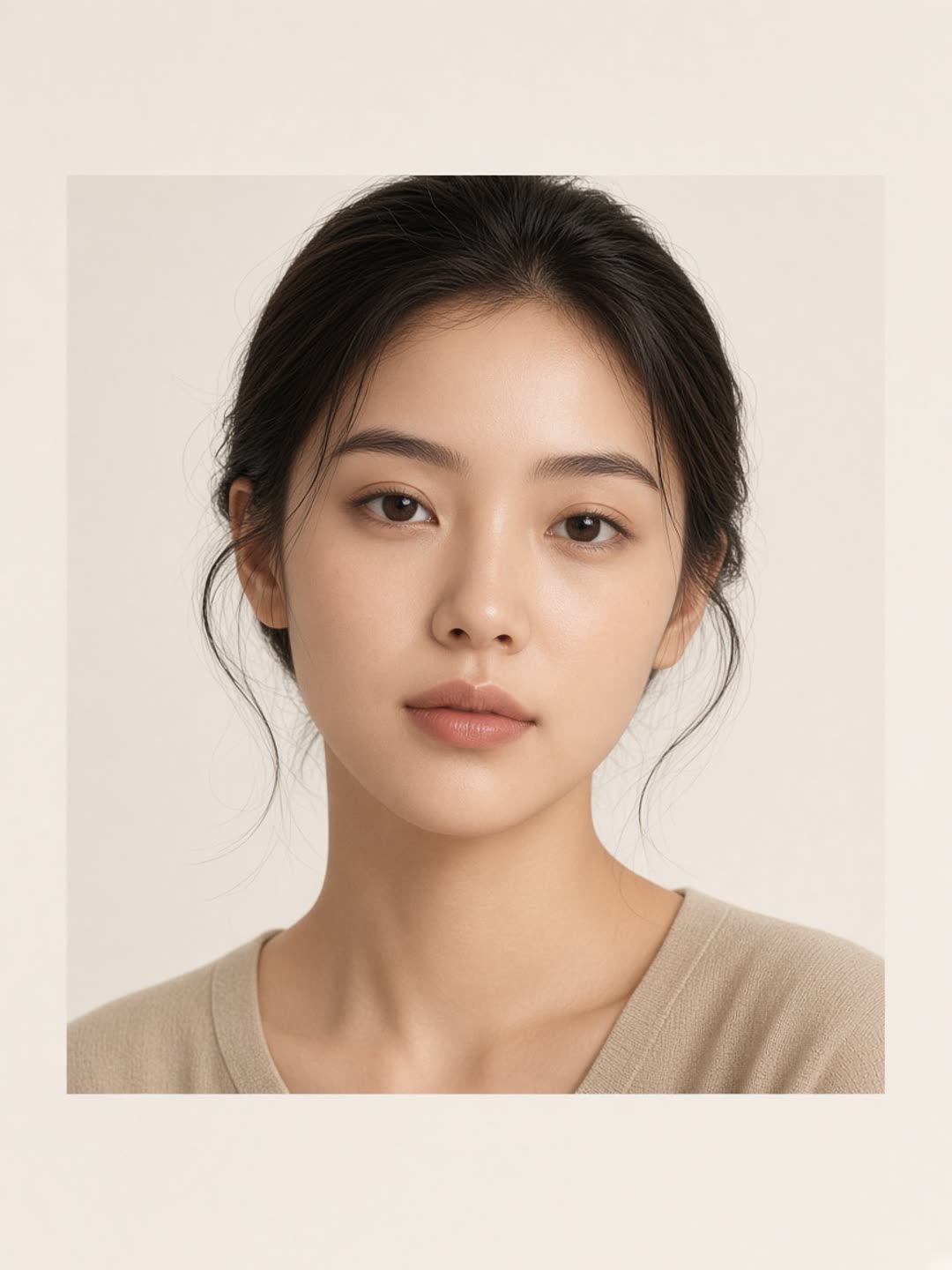 차분한 표정의 모델. 자연스러운 눈썹이 선명하게 보이도록 촬영한 히어로 이미지.