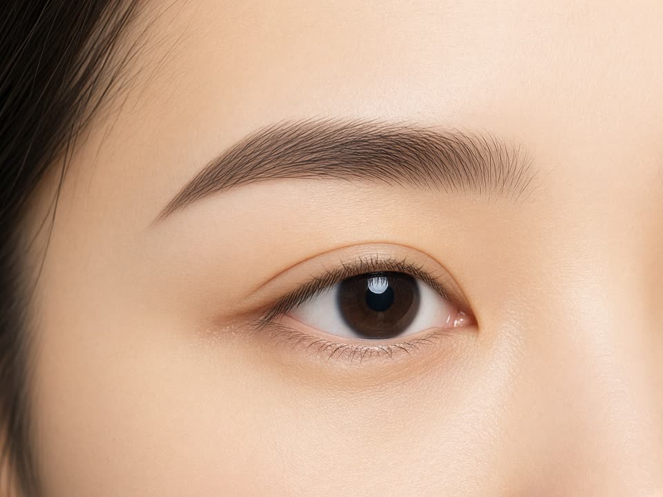 헤어 스트로크로 표현한 자연눈썹 클로즈업